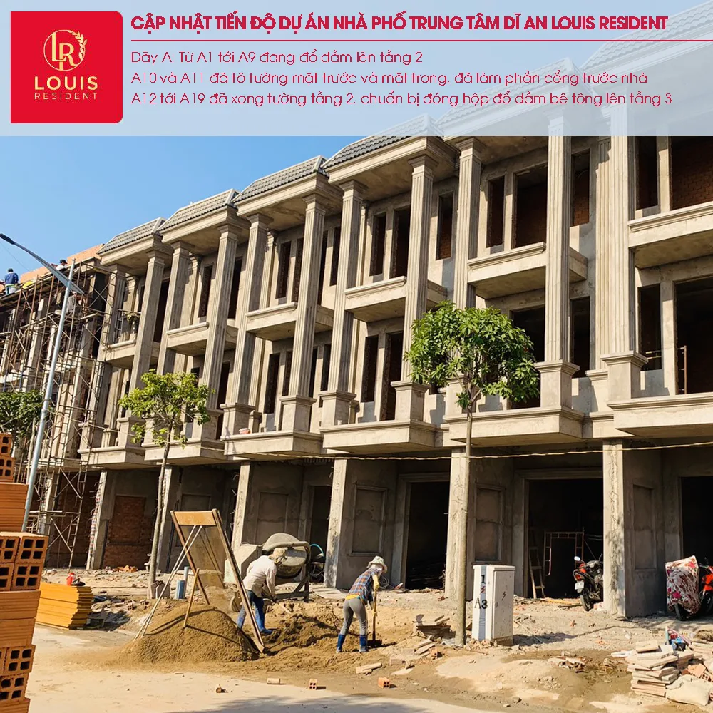 Cập nhật tiến độ dự án nhà phố trung tâm Dĩ An Louis Resident 39 3