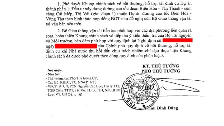 Chính Phủ Phê Duyệt Xây Dựng Cao Tốc Biên Hoà - Vũng Tàu Giai Đoạn 1 17 Hoa toc van ban 5