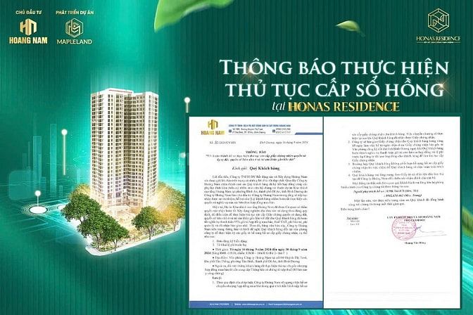 Honas Residence thông báo thực hiện thủ tục cấp sổ hồng chỉ sau 2 tháng nhận nhà