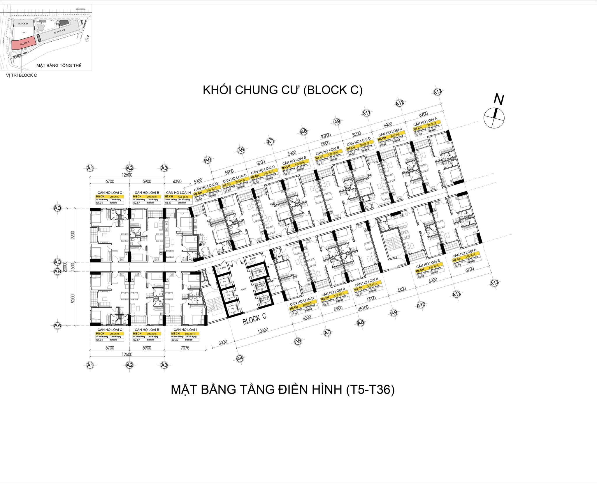 Mặt bằng Tầng 5 - 36 Dự án Bcons Solary