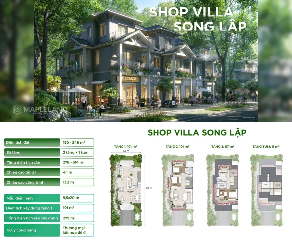 Biệt thự song lập Eco Retreat – Phân tích sản phẩm & triển vọng 11 Shop Villa Song Lập