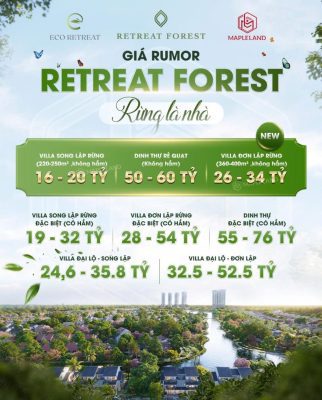 Giá biệt thự rừng Retreat Forest tại Eco Retreat