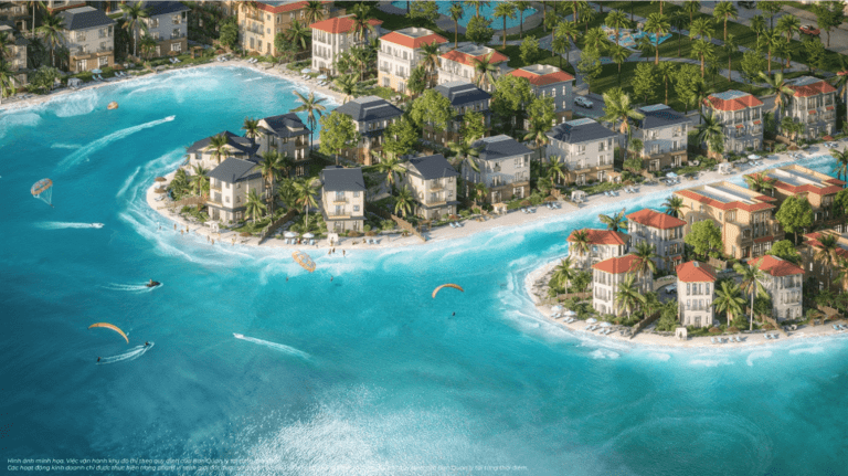 Phối cảnh mô hình biệt thự ngón tay (Finger Villas) độc bản tại Vịnh Ngọc Vin Cần Giờ, mỗi căn đều có bãi tắm riêng.