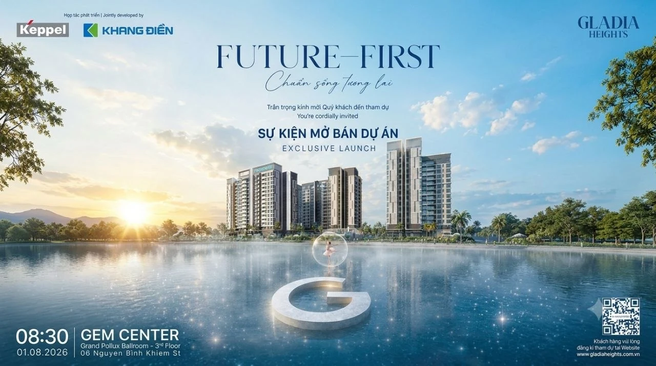 Thiệp mời sự kiện mở bán Gladia Heights ngày 01.08.2026 tại GEM Center