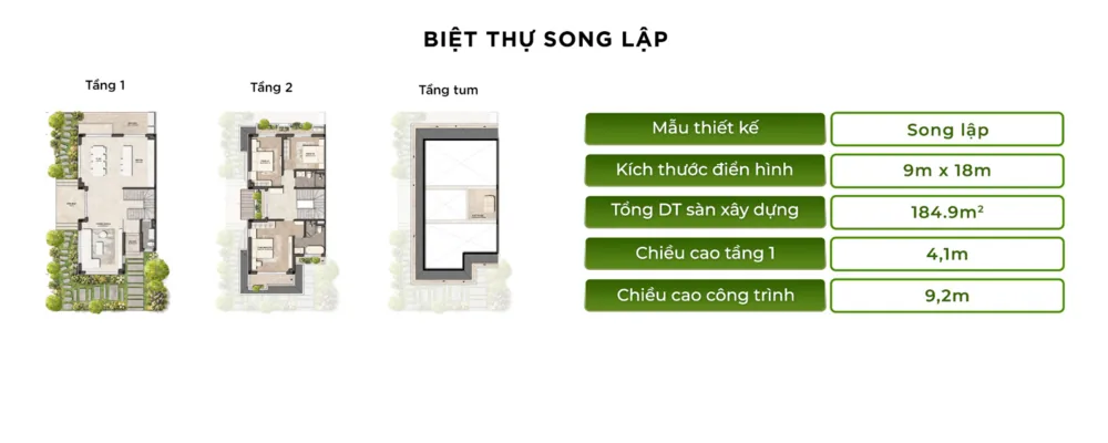 Mặt bằng layout biệt thự song lập Rừng Phượng