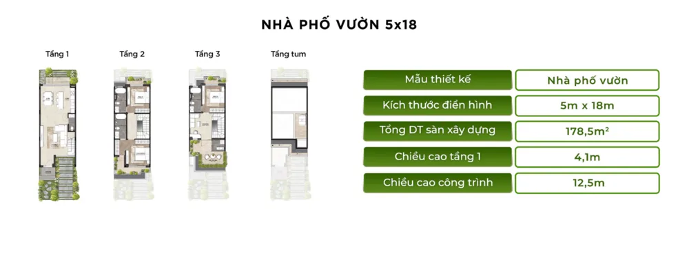 Mặt bằng layout nhà phố vườn Rừng Phượng