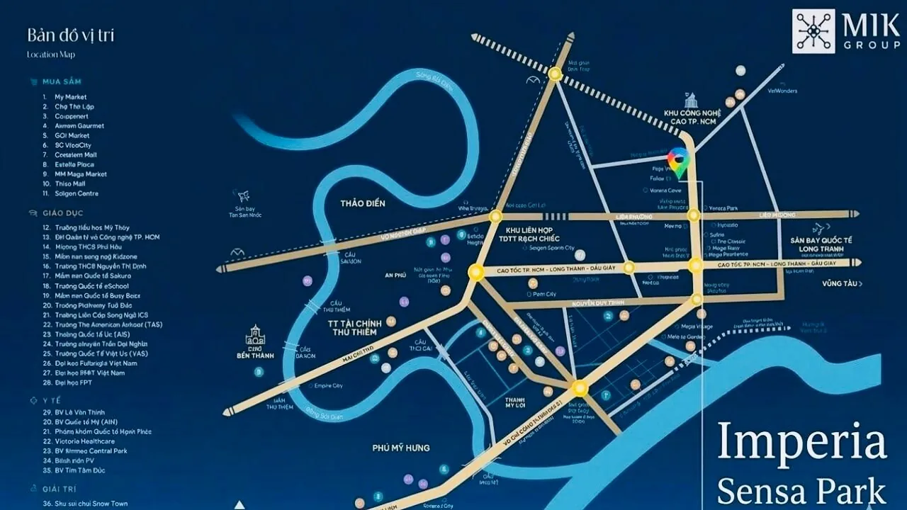 Vị trí dự án Imperia Sensa Park trên bản đồ Khu Đông