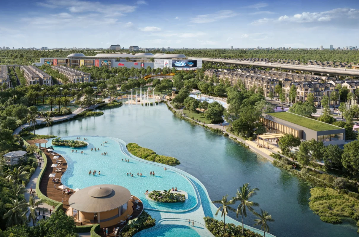 Phối cảnh hồ trung tâm Thanh Phú Centre Point — đô thị tích hợp 85,2 ha tại Bến Lức